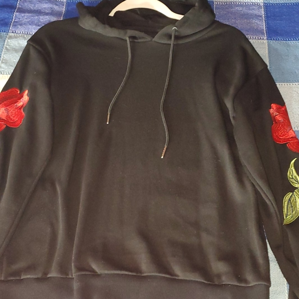 Black Hoodie with Roses on the Sleeves